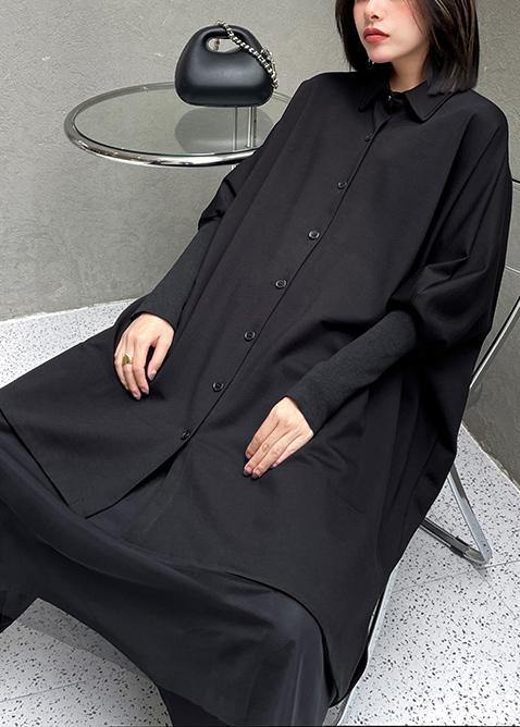 Fashion Black Button Batwing Sleeve Cotton Coat Spring - SooLinen