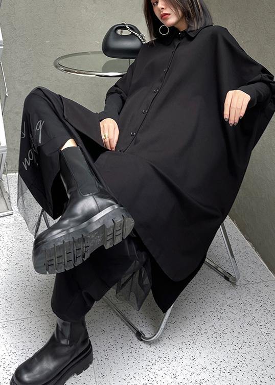 Fashion Black Button Batwing Sleeve Cotton Coat Spring - SooLinen