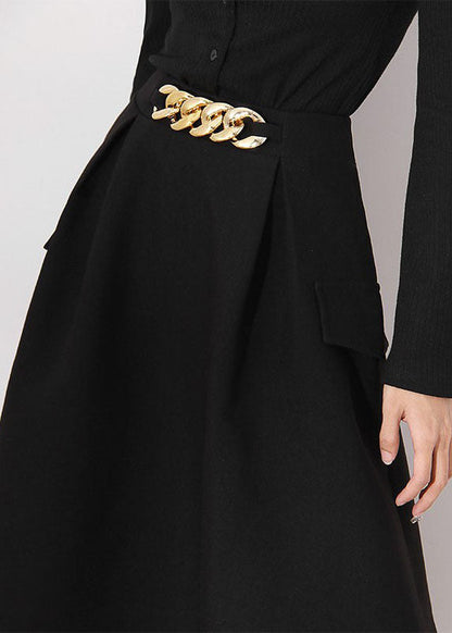 Mode Schwarz Falsche Taschen A-linie Röcke Frühling