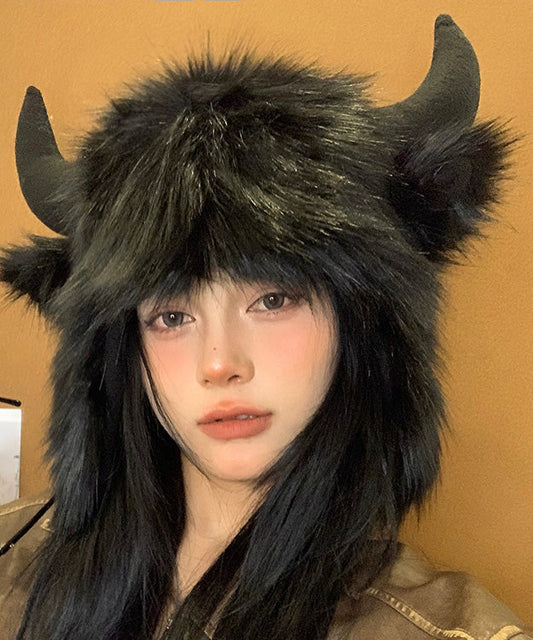 Fashion Black Faux Fur Warm Fleece Hat