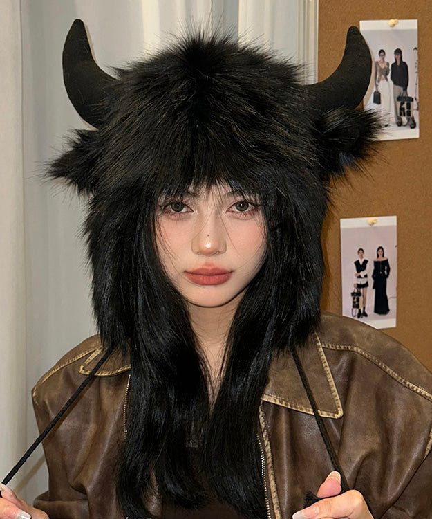 Modische schwarze Kunstpelz-Fleecemütze