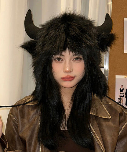 Modische schwarze Kunstpelz-Fleecemütze