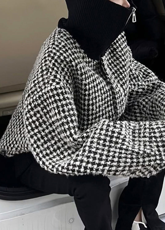 Chaqueta de lana a cuadros con cuello alto y cremallera negra de moda para invierno