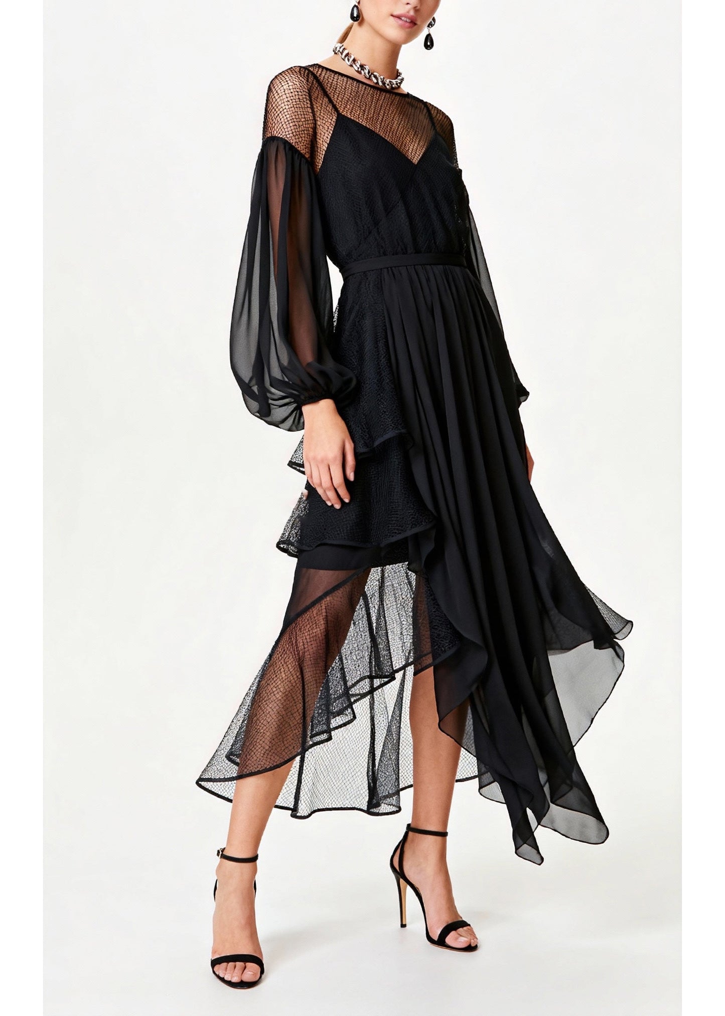 Fashion Black Hollow Out Patchwork Tulle Chiffon Party Dresses Summer