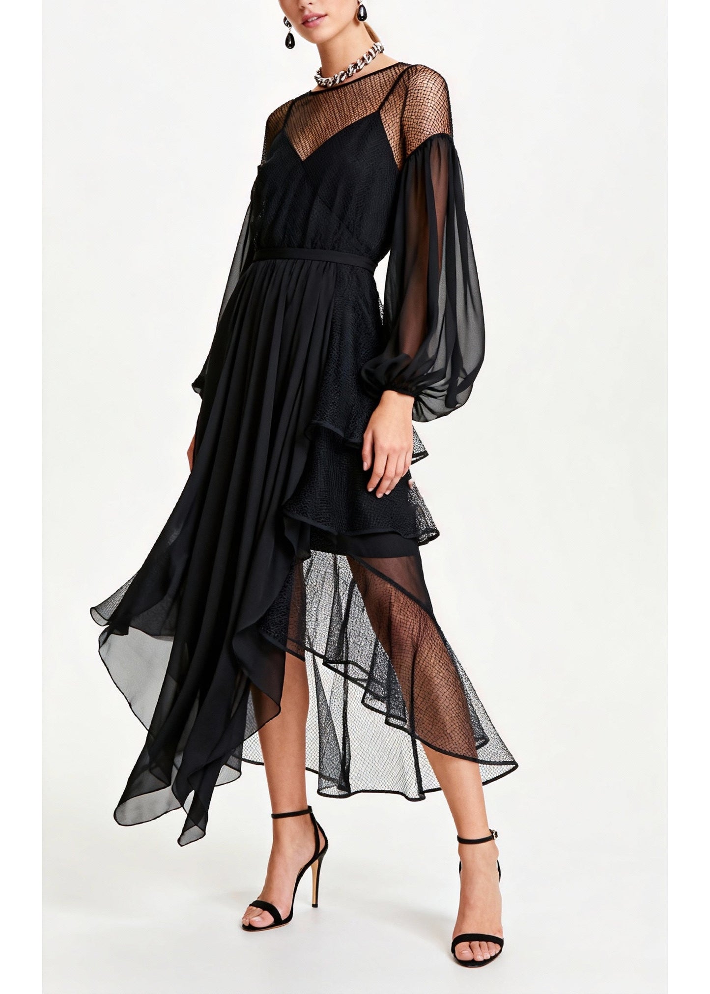 Fashion Black Hollow Out Patchwork Tulle Chiffon Party Dresses Summer