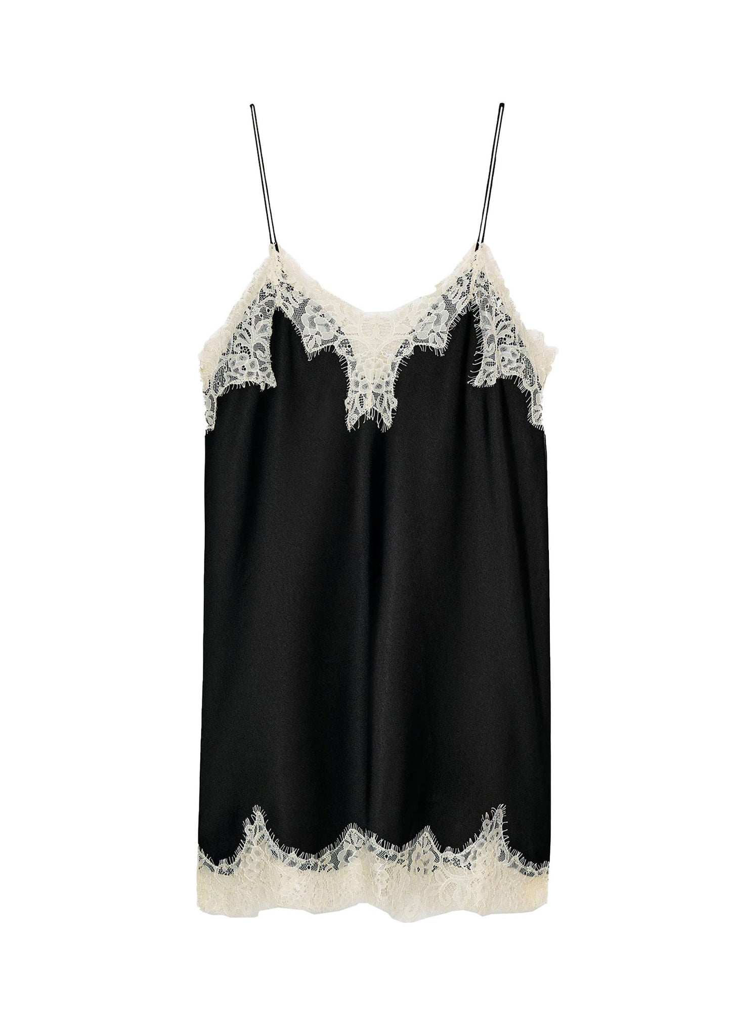 Fashion Black Lace Patchwork Silk Spaghetti Strap Top Summer