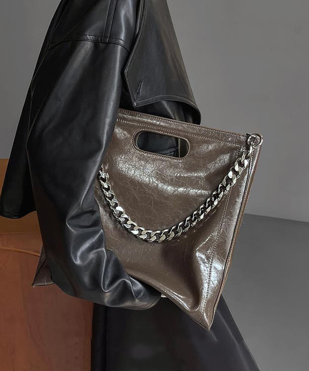 Fashion Black Large Capacity Calf Leather Chain Linked Shoulder Bags