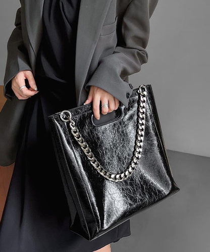 Fashion Black Large Capacity Calf Leather Chain Linked Shoulder Bags