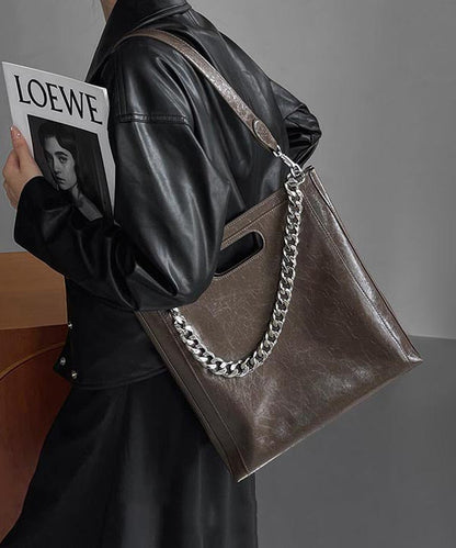 Fashion Black Large Capacity Calf Leather Chain Linked Shoulder Bags