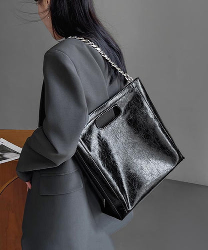 Fashion Black Large Capacity Calf Leather Chain Linked Shoulder Bags