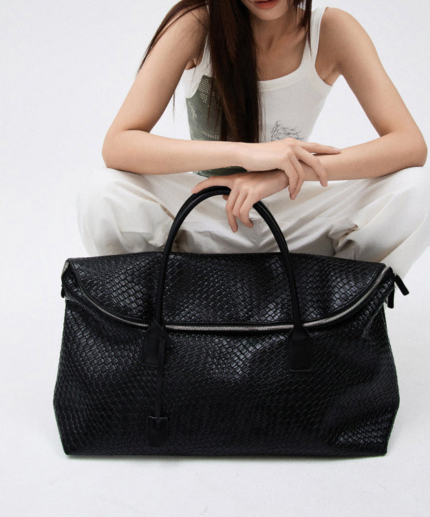 Fashion Black Large Capacity Faux Leather Tote Handbag