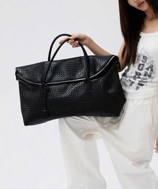 Fashion Black Large Capacity Faux Leather Tote Handbag