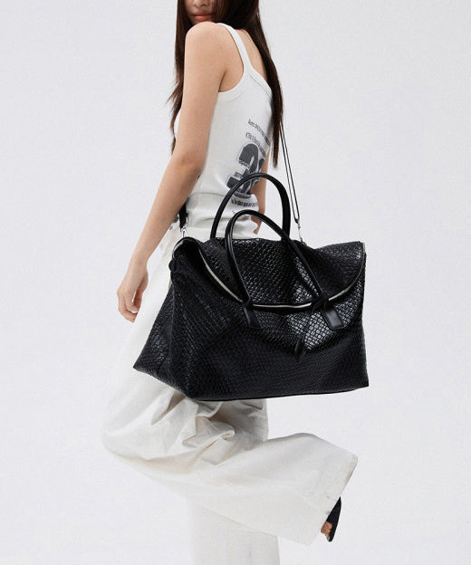 Fashion Black Large Capacity Faux Leather Tote Handbag