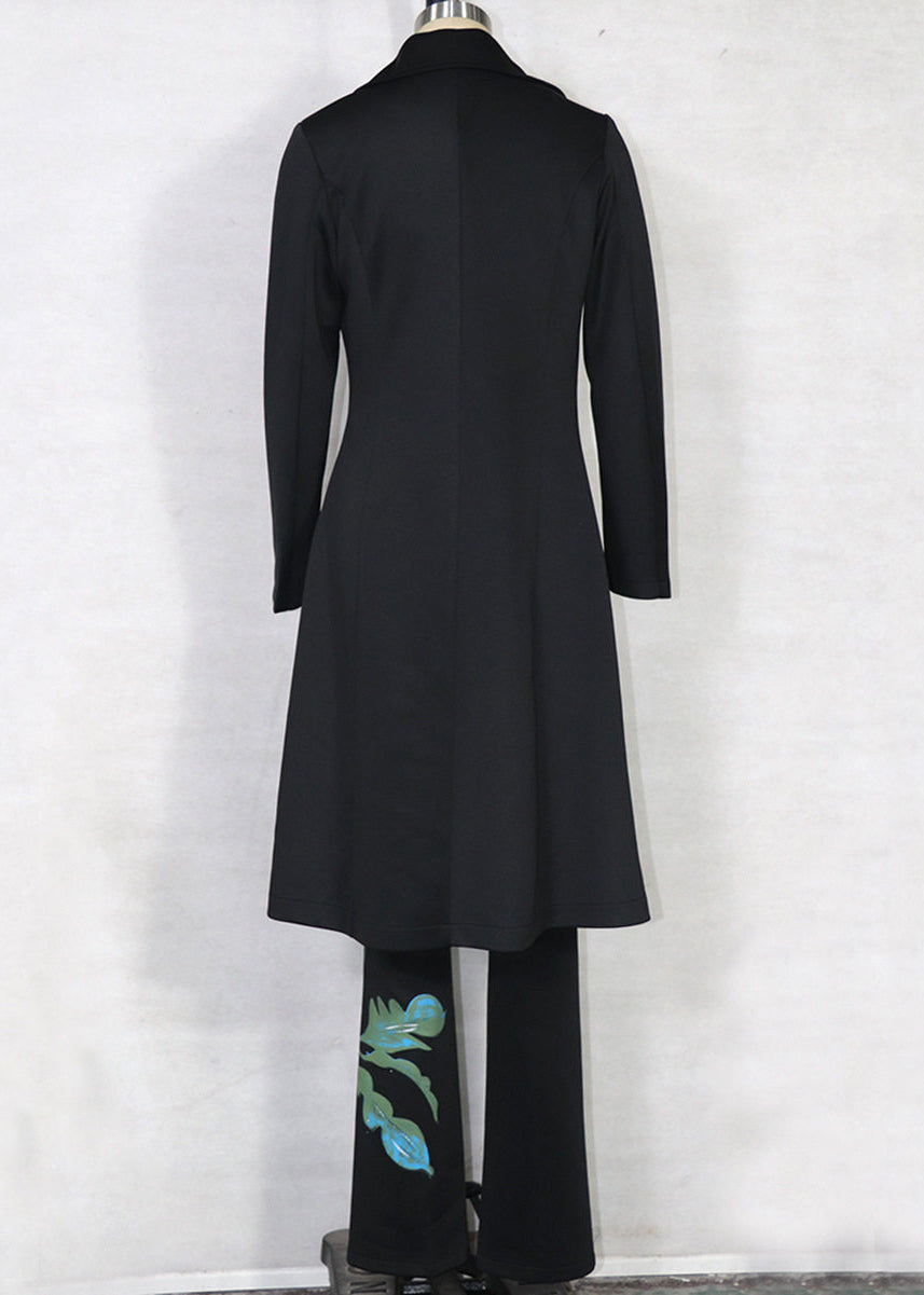 Fashion Black Notched Print Coats ,Tube Top And Pants Three Pieces Set Spring