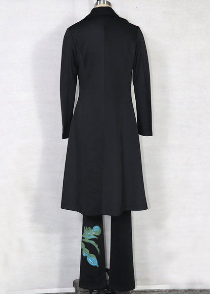 Fashion Black Notched Print Coats ,Tube Top And Pants Three Pieces Set Spring