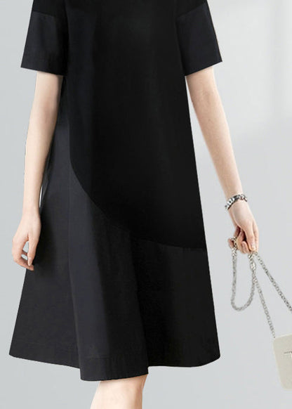 Fashion Black O-Neck Patchwork Vacation Dresses Short Sleeve