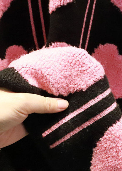 Mode Schwarz Übergroßen Liebenden Herz Jacquard Lange Strick Kleid Winter