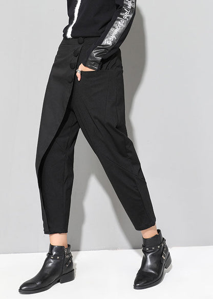 Fashion Black Patchwork Pockets Asymmetrical Design Fall Harem Pants