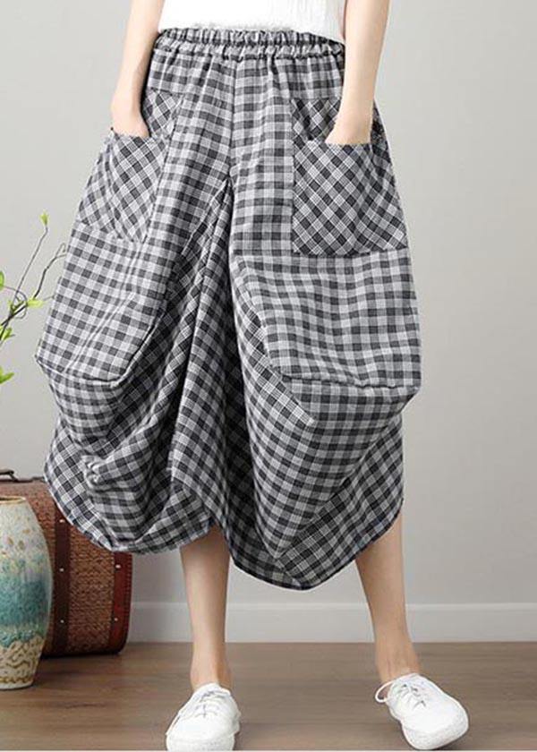 Fashion Black Plaid Cotton Linen lantern Skirts Summer - SooLinen