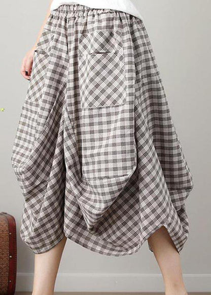 Fashion Black Plaid Cotton Linen lantern Skirts Summer - SooLinen