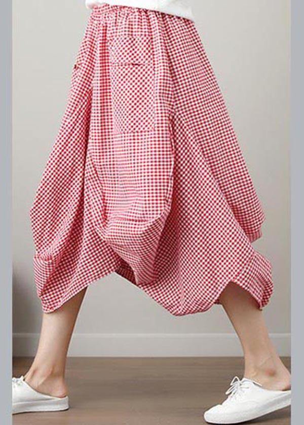 Fashion Black Plaid Cotton Linen lantern Skirts Summer - SooLinen