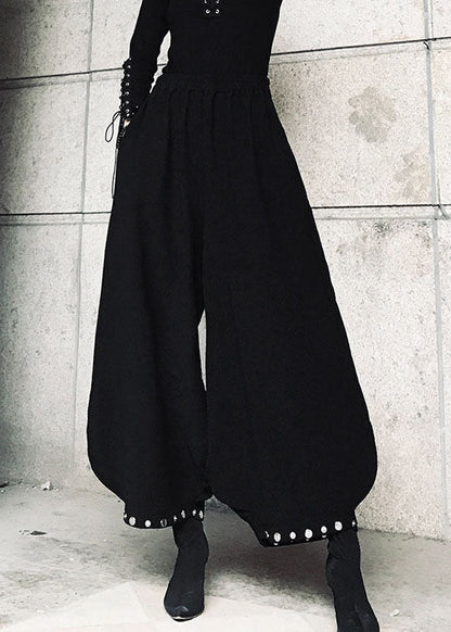 Mode Schwarz Taschen Baumwolle laterne Hosen Frühling