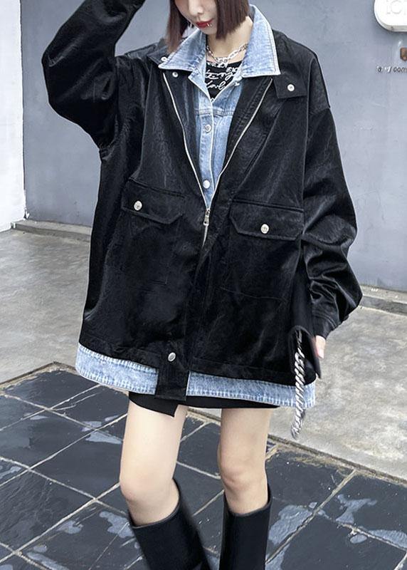Fashion Black Pockets Patchwork Button Fall Long Sleeve Coat - SooLinen