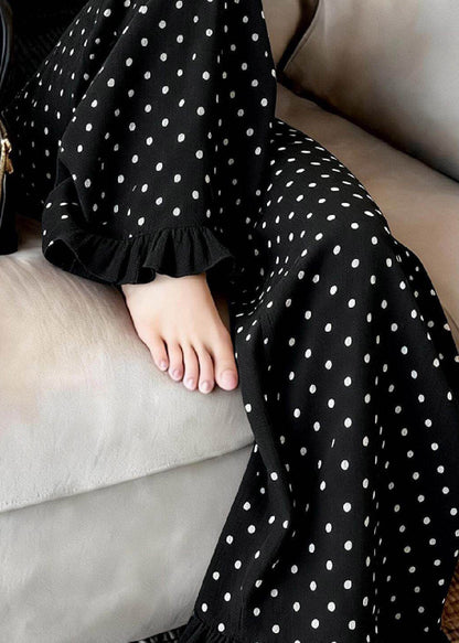 Fashion Black Ruffled Dot Print Wide Leg Pants Summer