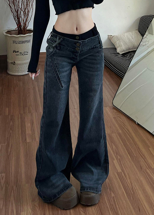 Fashion Black Silm Fit Denim Flare Bottoms Pants Trousers Spring