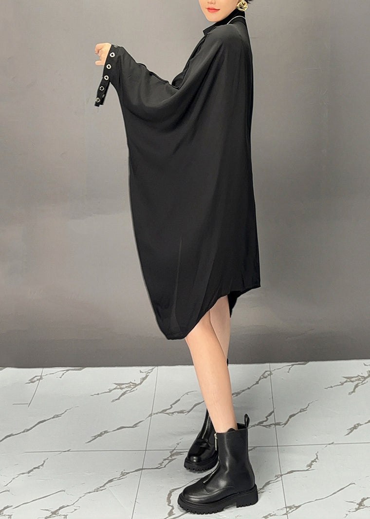 Fashion Black Turtleneck Asymmetrical Patchwork Maxi Coats Batwing Sleeve