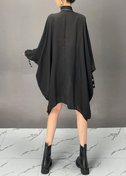 Fashion Black Turtleneck Asymmetrical Patchwork Maxi Coats Batwing Sleeve