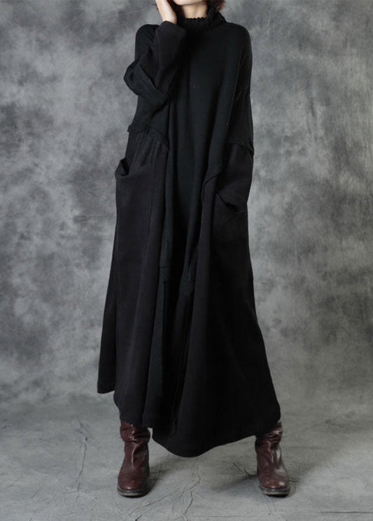 Mode Schwarz Rollkragen Patchwork Cord Herbst Langer Pullover