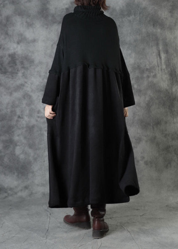 Mode Schwarz Rollkragen Patchwork Cord Herbst Langer Pullover