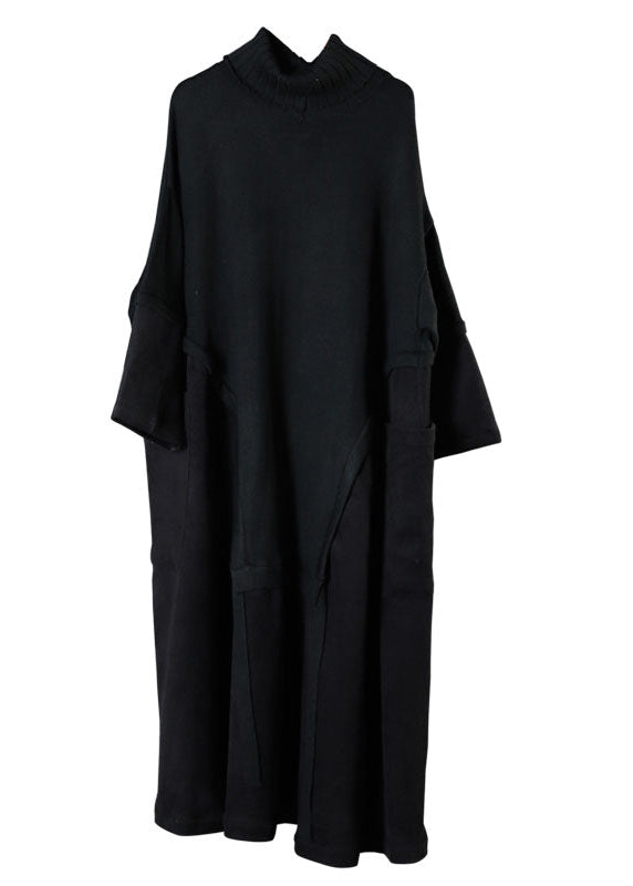 Mode Schwarz Rollkragen Patchwork Cord Herbst Langer Pullover