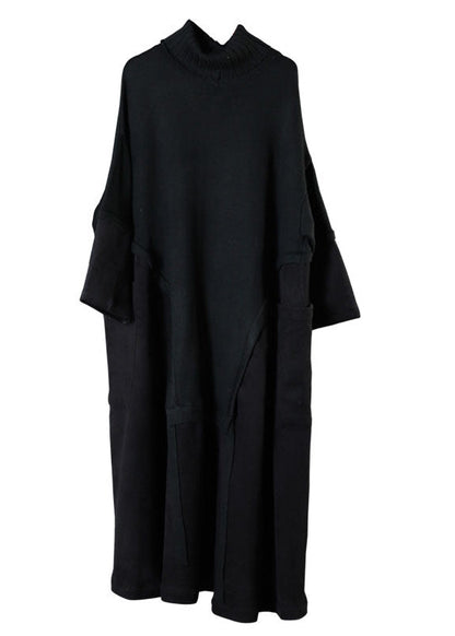 Mode Schwarz Rollkragen Patchwork Cord Herbst Langer Pullover