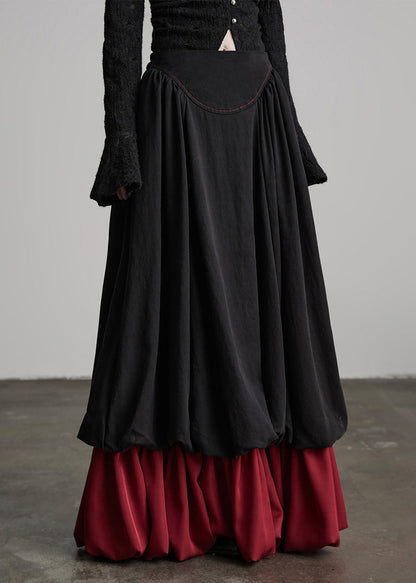 Modischer schwarzer, knitteriger Patchwork-Baumwollrock mit zweiteiliger Optik, Frühlingskollektion