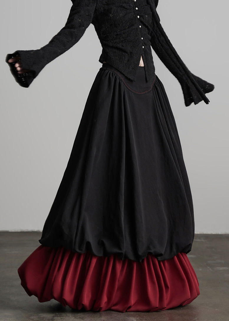 Modischer schwarzer, knitteriger Patchwork-Baumwollrock mit zweiteiliger Optik, Frühlingskollektion