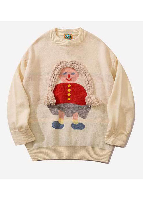 Modische schwarze Retro-Strickpullover mit Stickereien für den Herbst