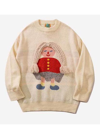 Modische schwarze Retro-Strickpullover mit Stickereien für den Herbst