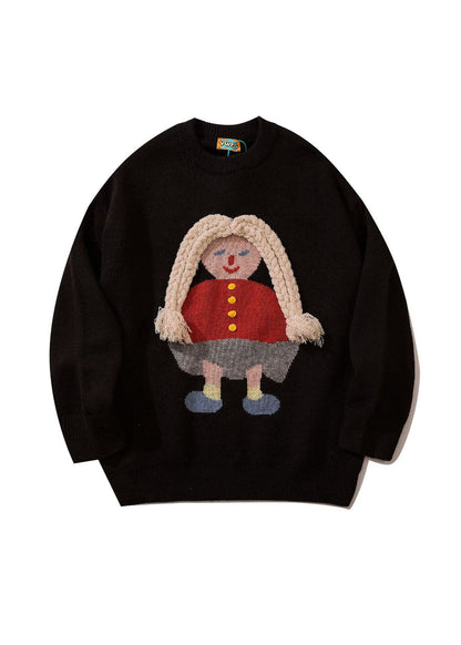 Modische schwarze Retro-Strickpullover mit Stickereien für den Herbst