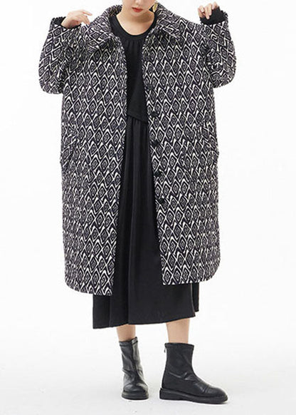 Mode Schwarz seite öffnen Peter Pan Kragen Druck Feine Baumwolle Gefüllt mäntel Winter