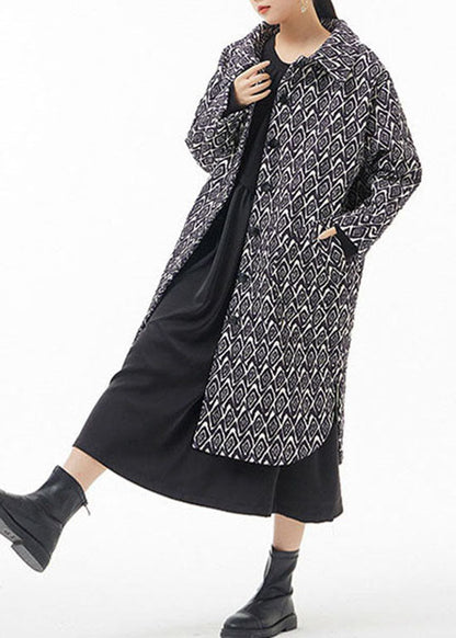 Mode Schwarz seite öffnen Peter Pan Kragen Druck Feine Baumwolle Gefüllt mäntel Winter