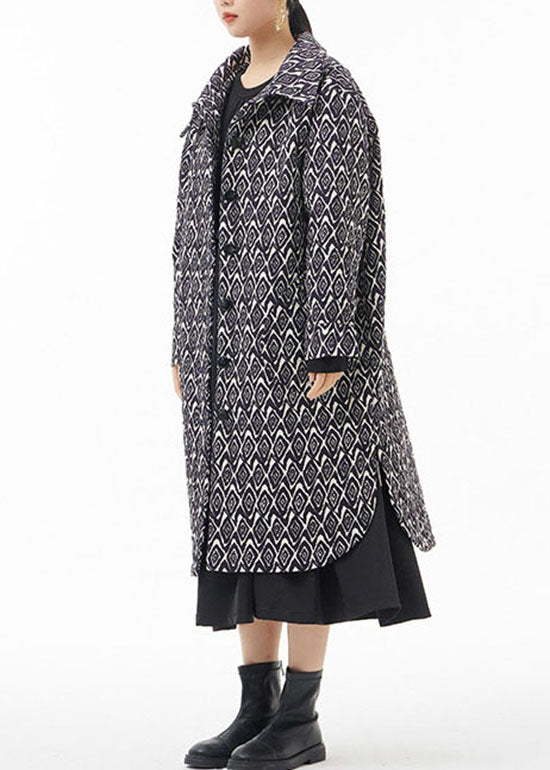 Mode Schwarz seite öffnen Peter Pan Kragen Druck Feine Baumwolle Gefüllt mäntel Winter