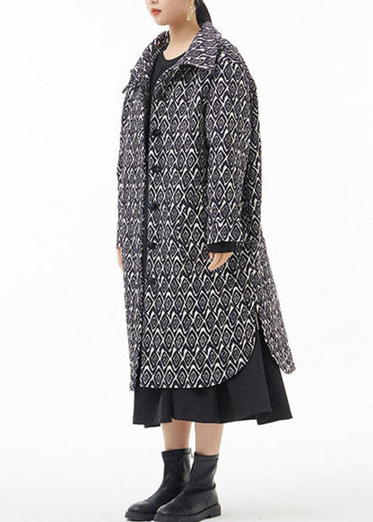 Mode Schwarz seite öffnen Peter Pan Kragen Druck Feine Baumwolle Gefüllt mäntel Winter