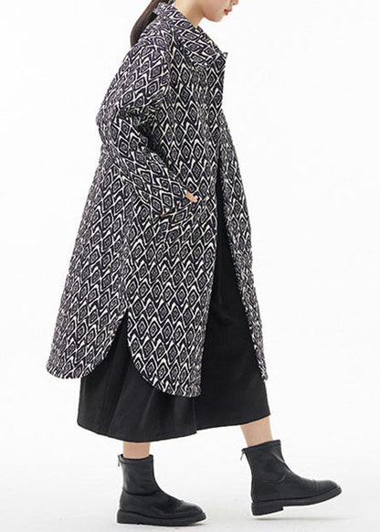 Mode Schwarz seite öffnen Peter Pan Kragen Druck Feine Baumwolle Gefüllt mäntel Winter