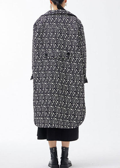 Mode Schwarz seite öffnen Peter Pan Kragen Druck Feine Baumwolle Gefüllt mäntel Winter