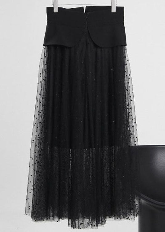 Mode Schwarz krawatte taille Zip Up Tüll Rock Frühling