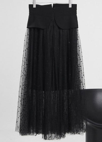 Mode Schwarz krawatte taille Zip Up Tüll Rock Frühling