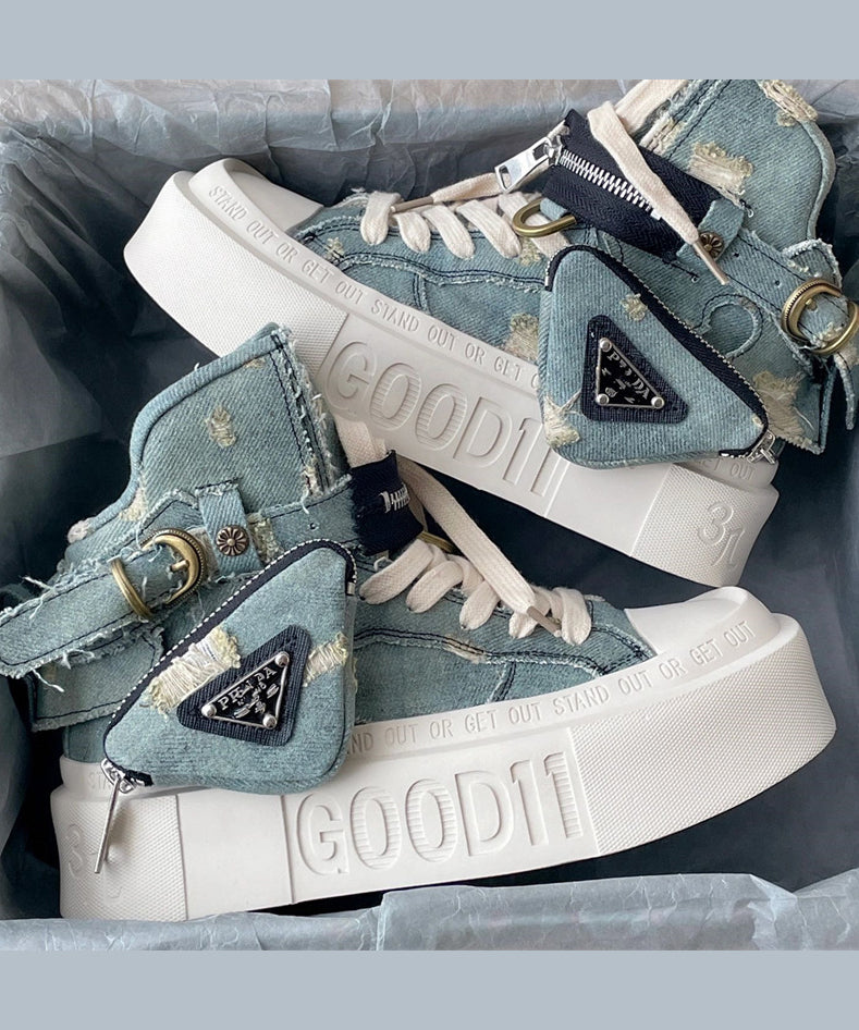 Modische blaue Canvas-Schnürstiefel mit Plateau und Plateau