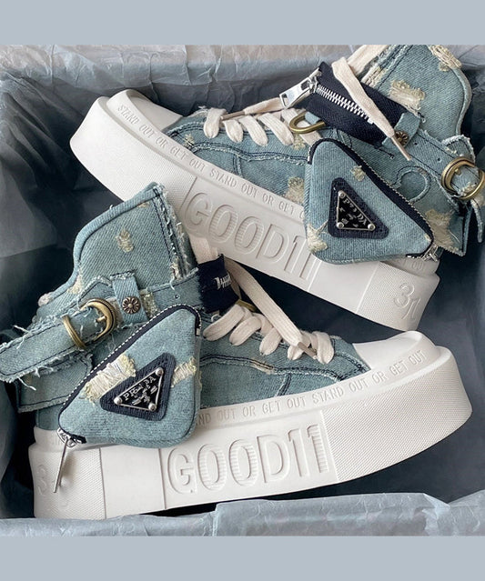 Modische blaue Canvas-Schnürstiefel mit Plateau und Plateau